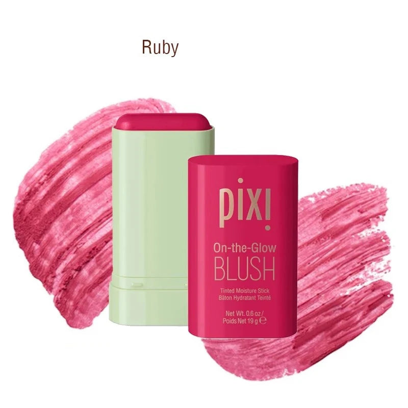 Tidesmit Pixi On-the-Glow cream blush stick in juicy ruby shade swatch for hydrating buildable face makeup