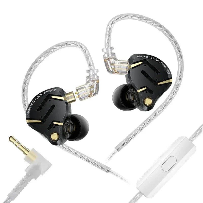 KZ ZS12 Pro Hybrid In-Ear Monitors HiFi Wired Earphones - Tidesmit black with mic Tidesmit