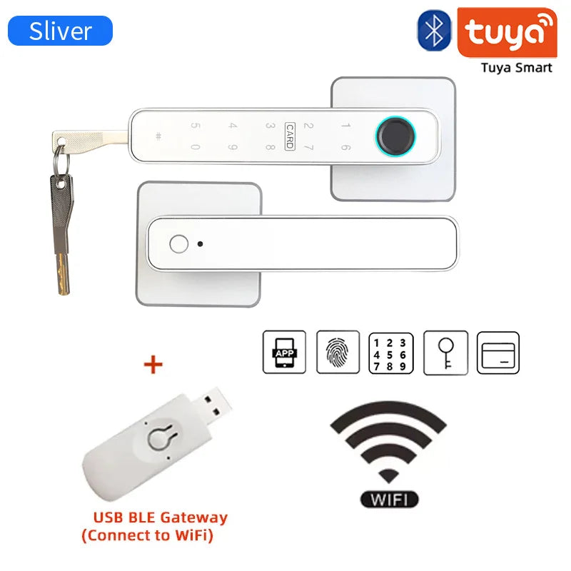 XSDTS Tuya Handle Fingerprint Key Card Digital Smart Door Lock Keypad Key Entry Electronic Lock Home House Apartment