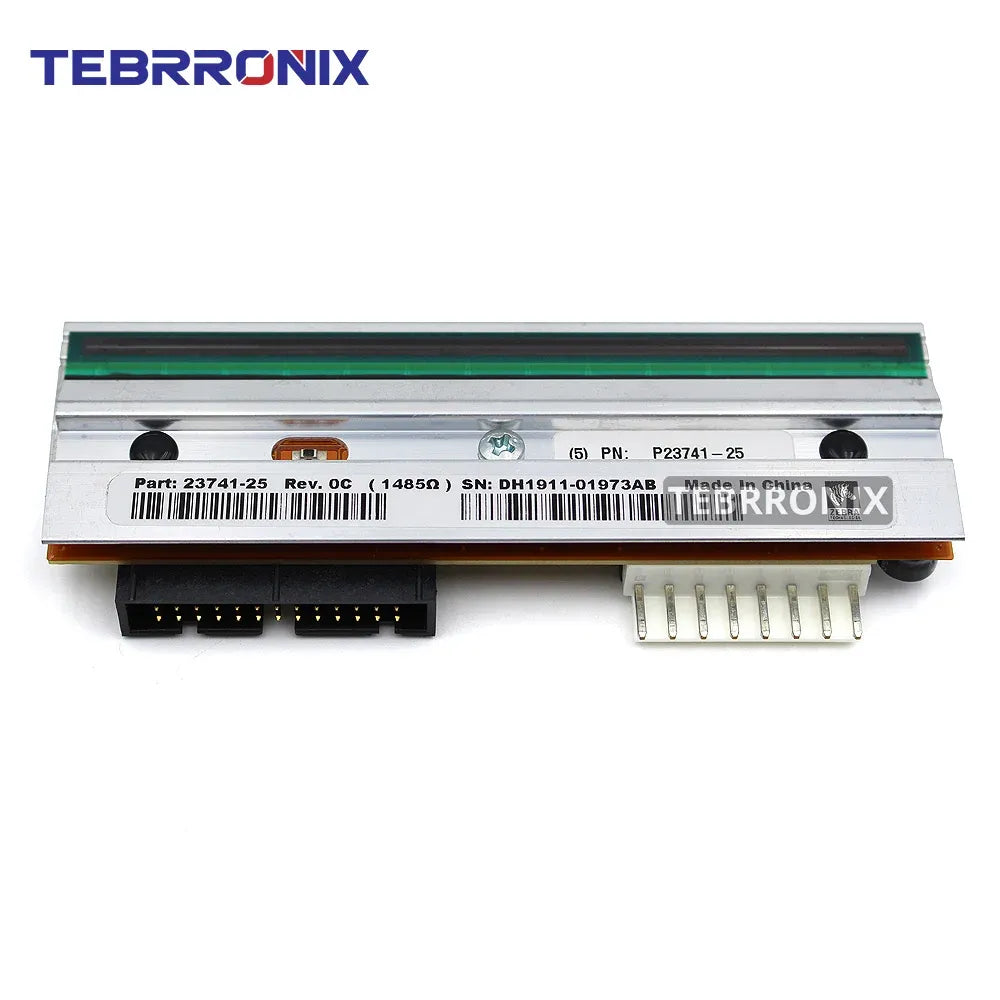 Thermal printhead with barcode label, metal housing, and connector pins