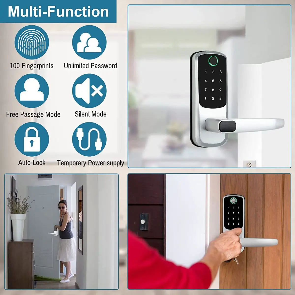 TTLOCK Wifi Electronic Smart Door Lock With Biometric Fingerprint / Password /Smart Card  / Key Unlock/ USB Emergency Charger