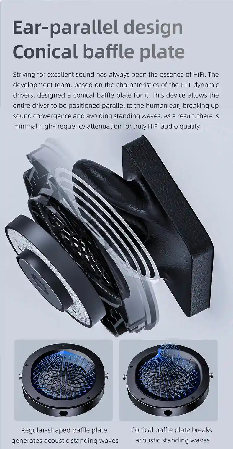 FiiO FT1 Closed-Back Over-Ear Headphones with 60mm Wood Driver Tidesmit