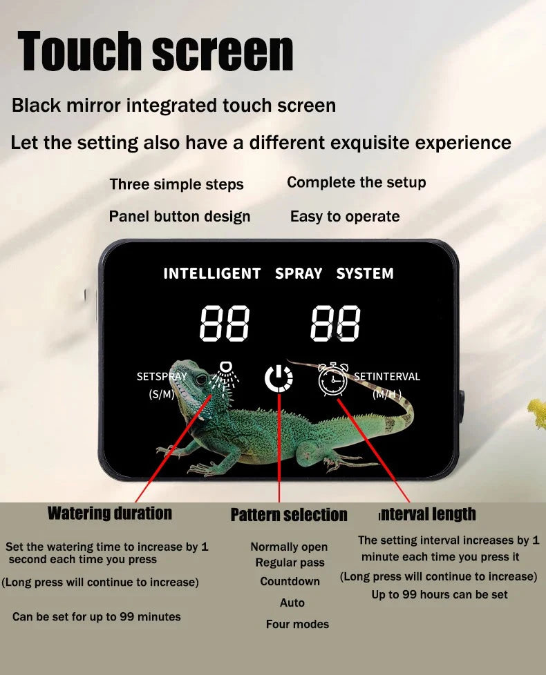 Smart spray irrigation timer system with black mirror integrated touch screen