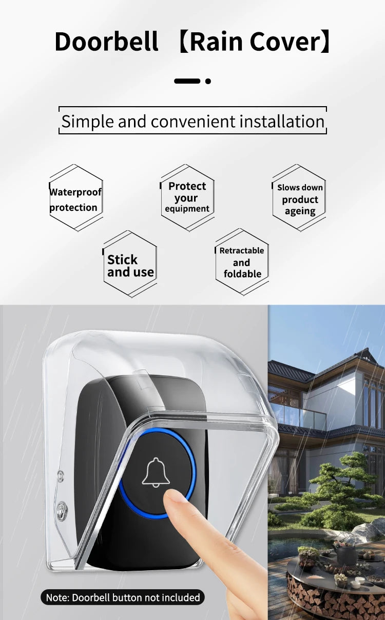CACAZI Waterproof Cover For Wireless Doorbell Button Smart Ring Chime Button PC Transparent Outdoor Rain-cover Home Case New