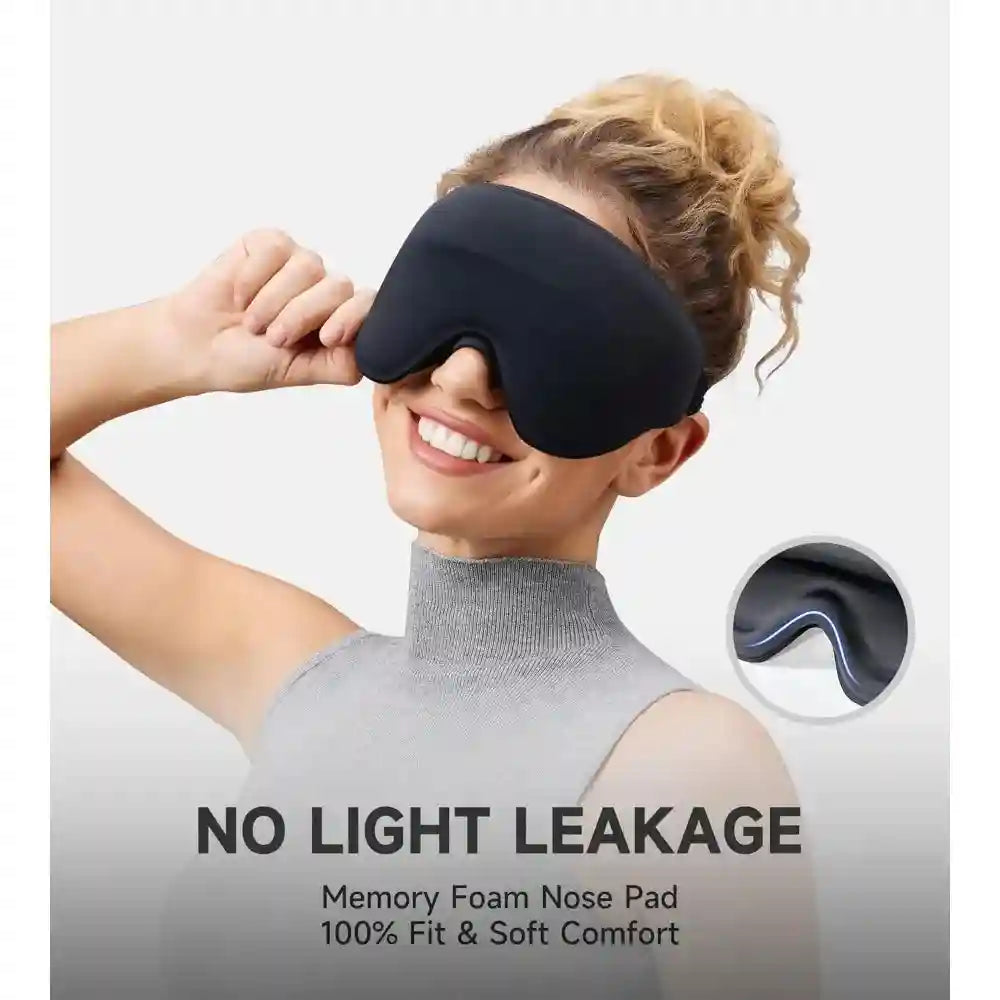 3D Contoured Memory Foam Sleep Mask for Travel - Breathable Eye Cover Eye Massage Instrument Tidesmit