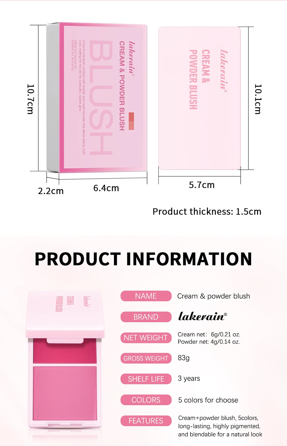 Tidesmit Cream and Powder Blush Palette showing peach and pink long-lasting pigment texture swatch for face makeup