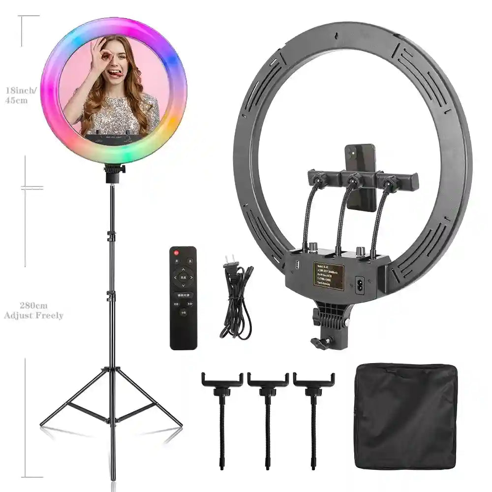 18 Inch RGB Ring Light with Tripod for Professional Content Creation 280cm Tripod RGB Tidesmit
