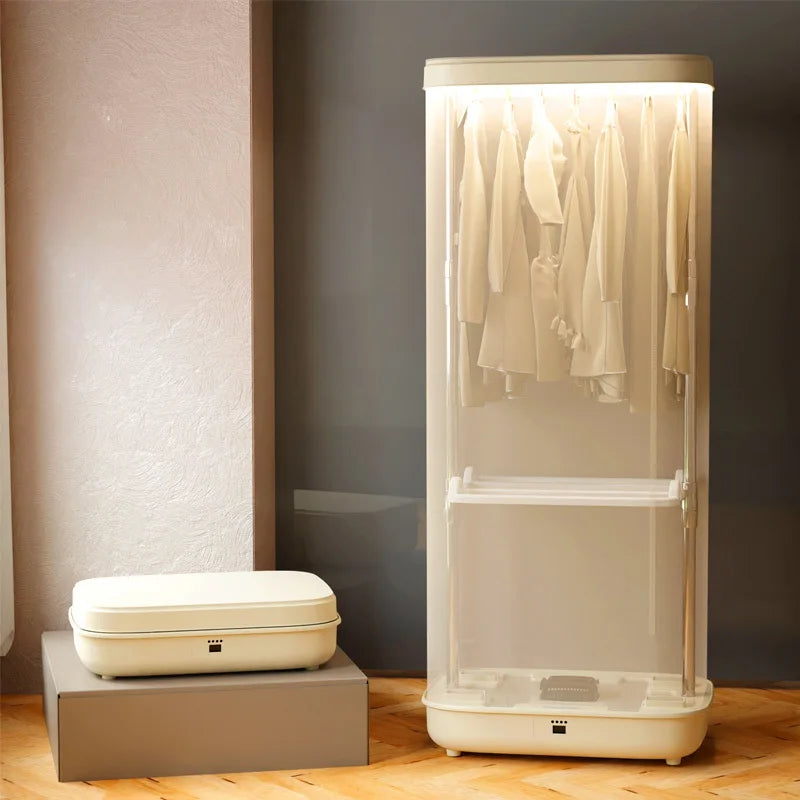 Tidesmit portable folding automatic clothes dryer showing space-saving storage and drying cycle ventilation features