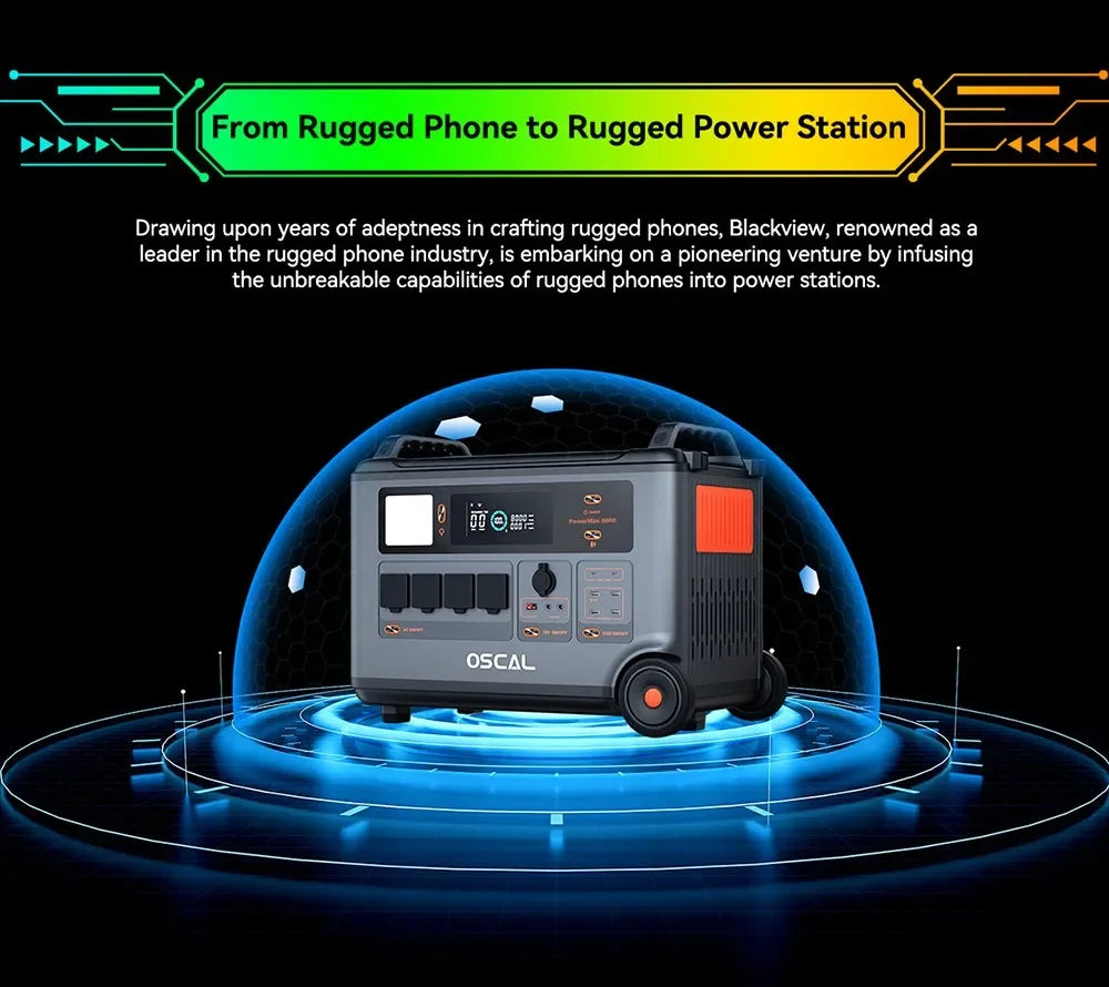 Oscal Powermax6000 Portable Charger 3600Wh LiFePO4 Power Station Tidesmit