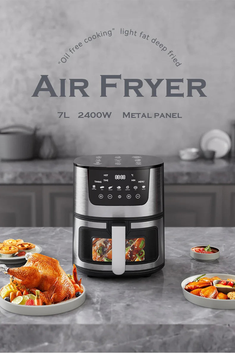 7L Air Fryer Big Capacity Stainless Steel Visible Electric Fryer Household Electric Oven Multi-function