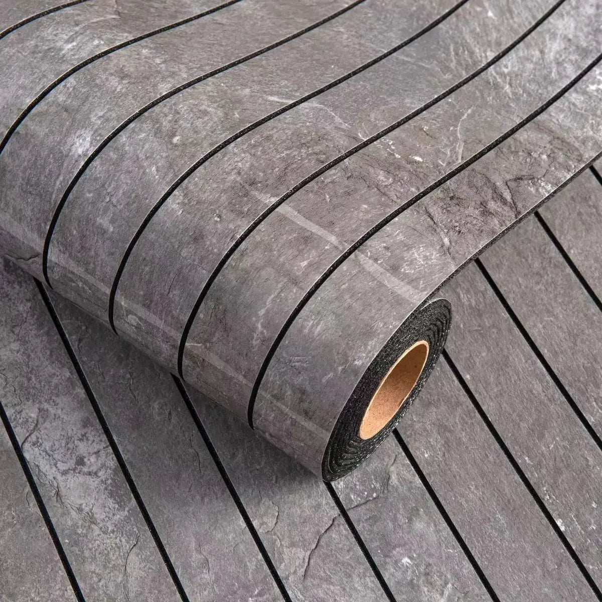 Self-adhesive 3D wall sticker wallpaper roll, cool gray stone-look plank stripes