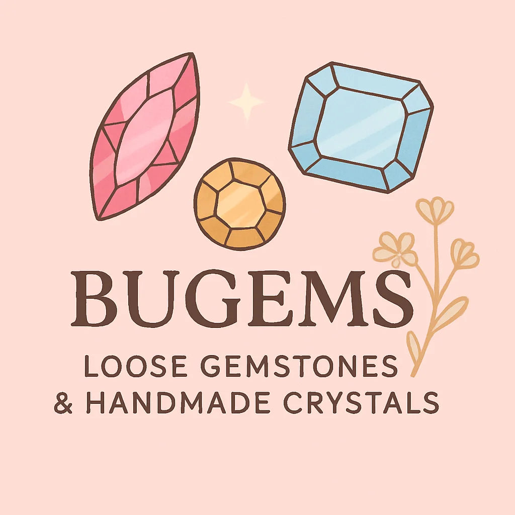Loose gemstone brand logo with colorful cut crystal illustrations