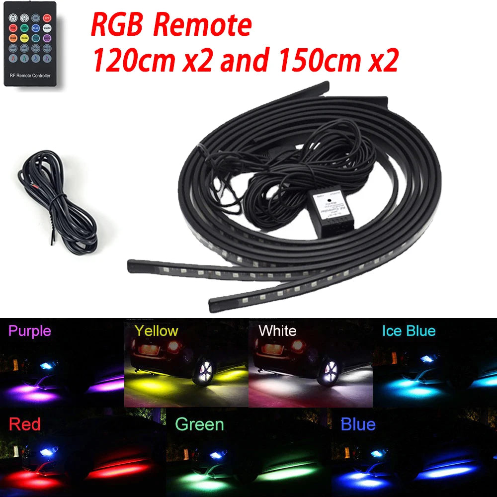 RGB Car Underglow Lights - Smart App Controlled LED Neon Kit Remote 120x2-150x2 Tidesmit