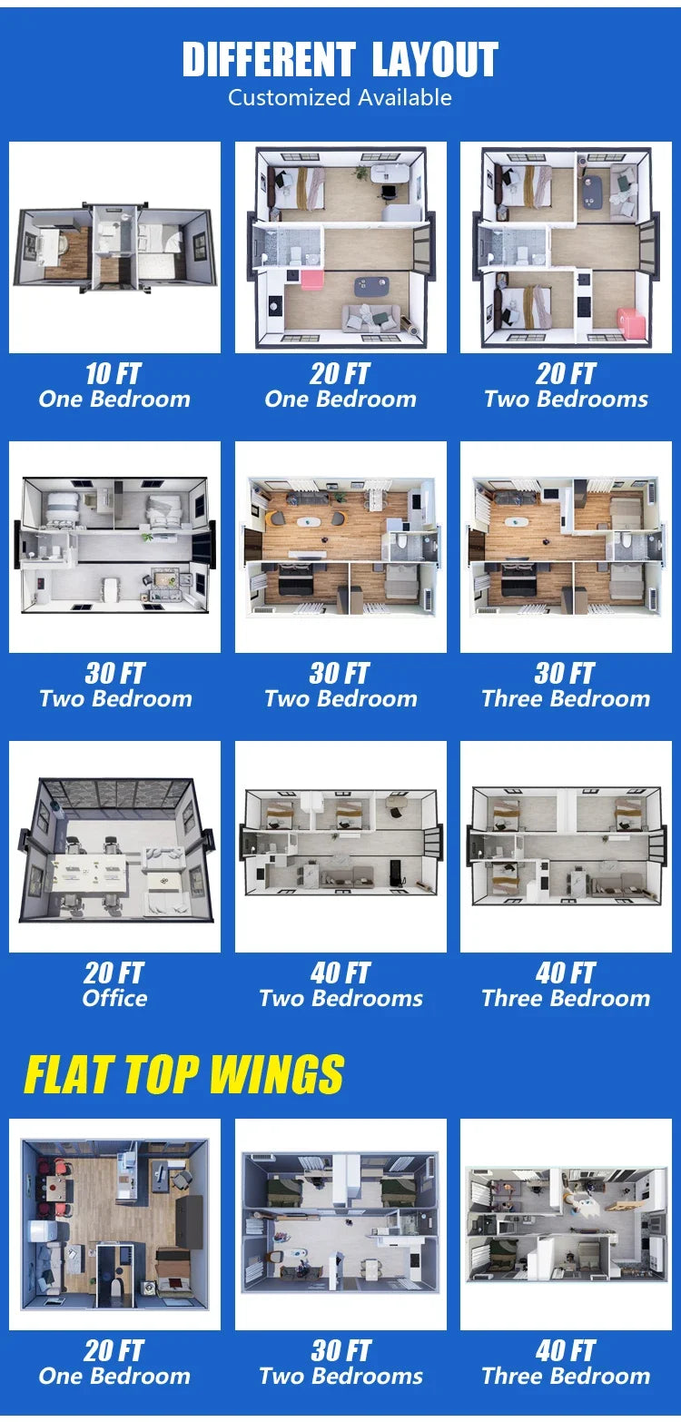 20ft 30ft 40ft Expandable Container House, Custom Modular Prefabricated House, Living, Whole House, Office, Warehouse and Home