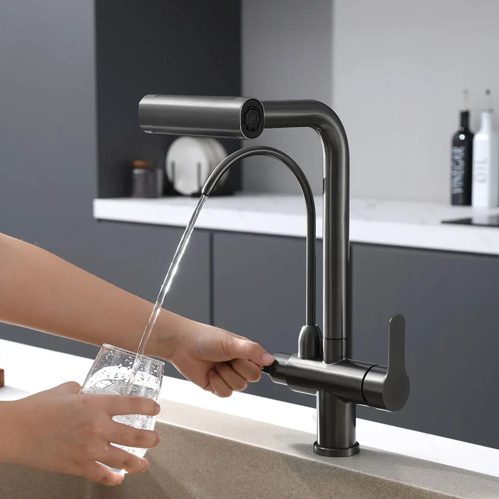 Waterfall Faucet 4 Modes Multi-functional Pure Hot Cold Water Kitchen Faucet Sprayer Sink Wash Tap 360° Rotation