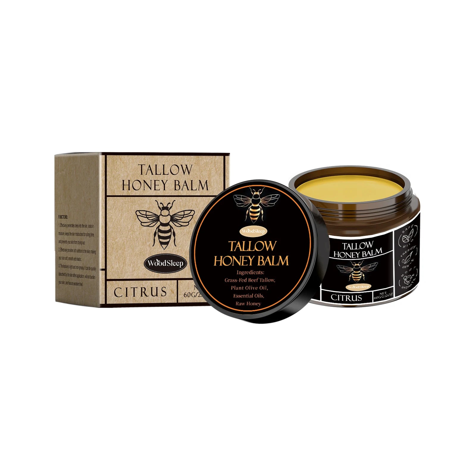Woodsleep Tallow Honey Balm Lasting Moisturizing Facial Lifting Tighten Skin Elasticity Enhanced Olive Oil Tallow Honey Cream