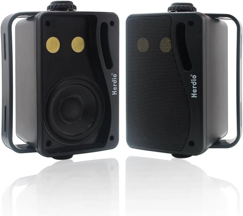 Herdio 3.5inch Outdoor Speaker 200W Waterproof Wall Mount Speakers HiFi Passive Wired 3 Way Premium Mountable Speake Black