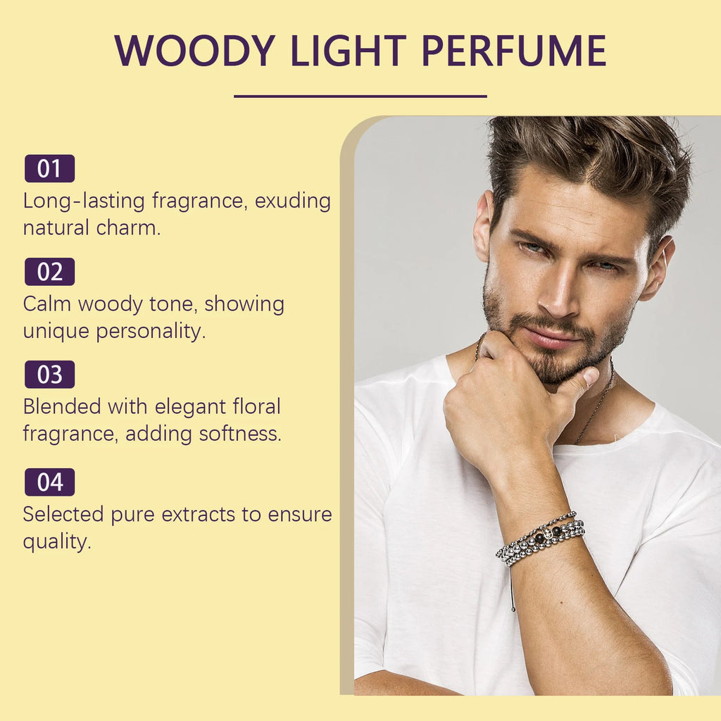 Woody Light long-lasting men’s cologne with elegant floral notes. Luxurious woody scent for men in a classic bottle.