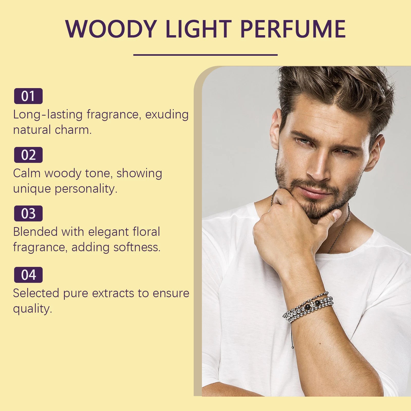 Woody Light long-lasting men’s cologne with elegant floral notes. Luxurious woody scent for men in a classic bottle.