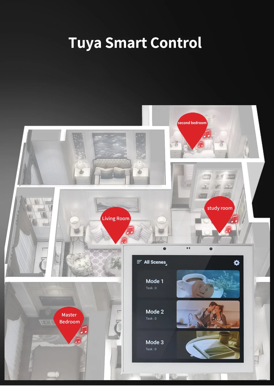 TUYA Smart Home Audio In Wall Amplifier WiFi Bluetooth Music Sound Control Panel Touch Screen Android 11 System Ceiling Speaker
