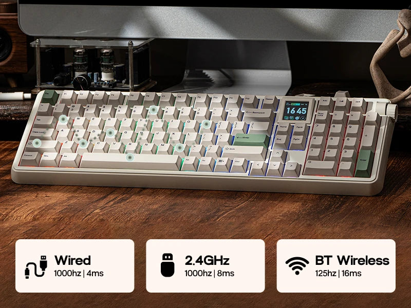 EPOMAKER RT100 PRO Full Sized ANSI US Layout Tri-mode Wireless Mechanical Gaming Keyboard with 5000mAh Battery & RGB Backlight