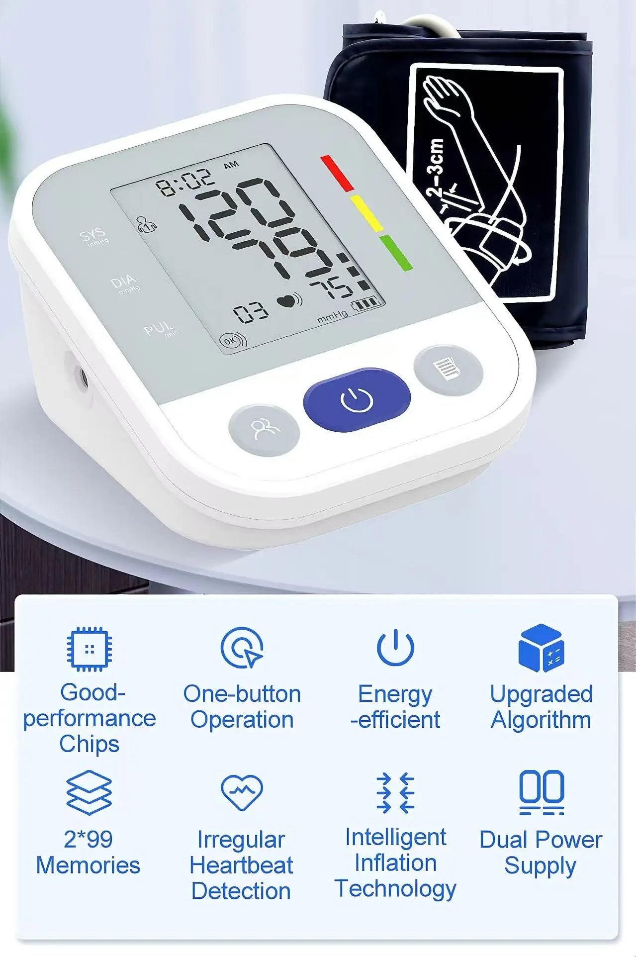 Automatic Upper Arm Blood Pressure Monitor Medical High Precision BP Tester Smart Digital Sphygmomanometer for Home Hospital