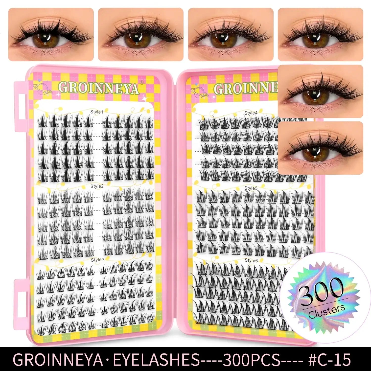 GROINNEYA Eyelashes Clusters 320 pcs Natural Eyelash extension Cluster Lashes Volume Mixed Tray Lashes Cluster Natural Lashes False Eyelashes C15 Tidesmit