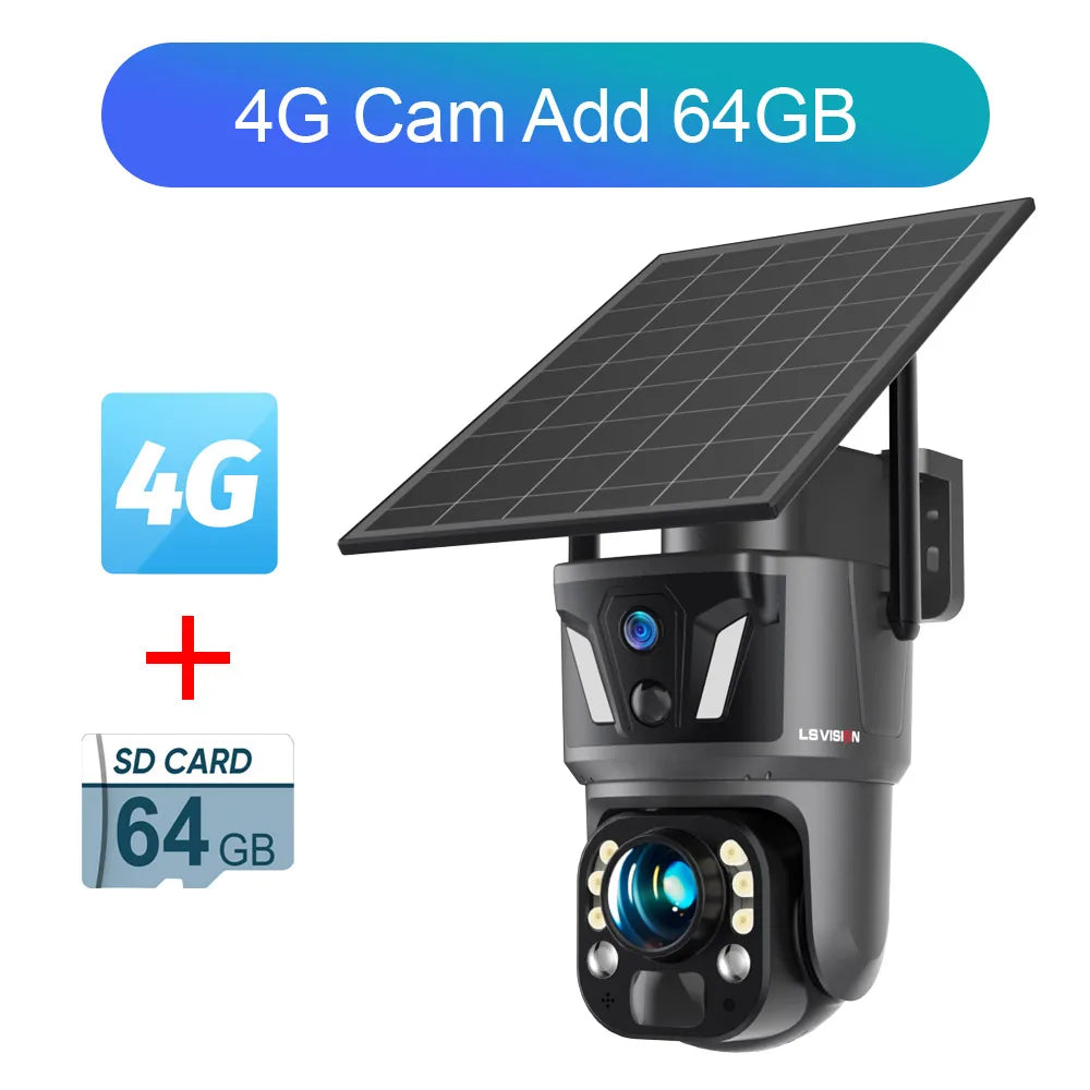 LS VISION 4K 99X Optical Zoom 4G Solar Camera Outdoor WiFi PTZ Dual Screen Dual PIR Detection Auto Tracking CCTV Camera Ubox App