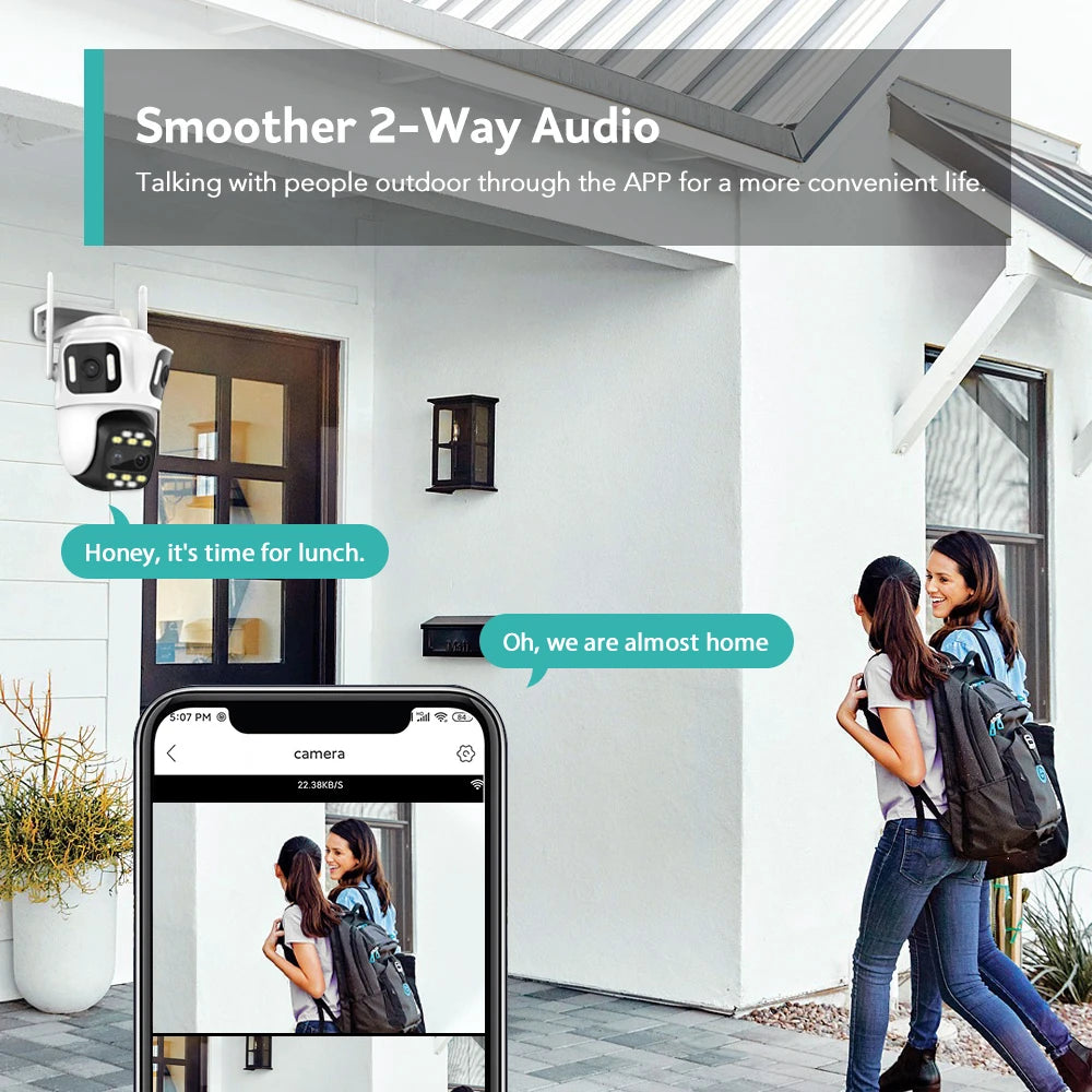 Wifi Camera Outdoor PTZ 4 Lens 4 Screen 8X Hybrid Zoom AI Auto Tracking Linkage Video Bluetooth Security Camera IP iCSee APP