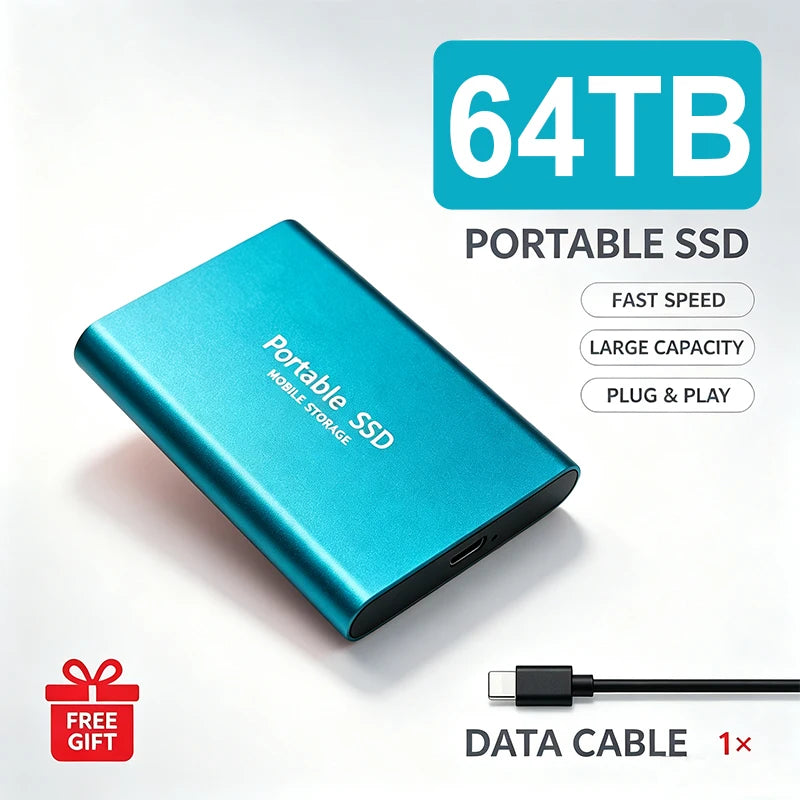 Portable External SSD 4TB High‑Speed Solid State Drive USB3.2 Type‑C Mass Storage Hard Disk 1TB 8TB 16TB for Laptop PC MAC Smart