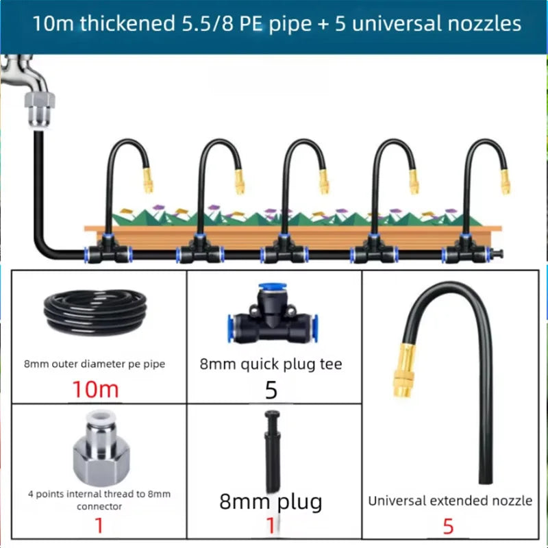 Kit Rotating Copper Nozzle Watering Irrigation Patio Misting Cooling System 8mm PE Pipe Universal Automatic Irrigation Sprinkler