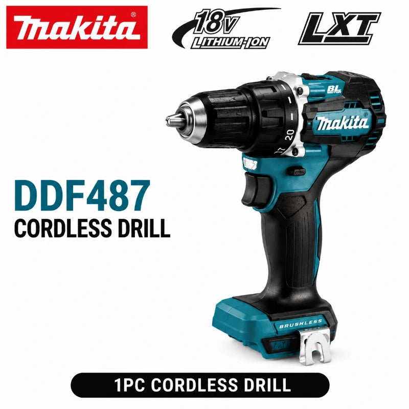 Makita 18V LXT Brushless Cordless Drill DDF487 + BL1860B BL1840 6.0Ah Battery Pack OEM Original High Torque Power Tool Set EU Warehouse Fast Shipping