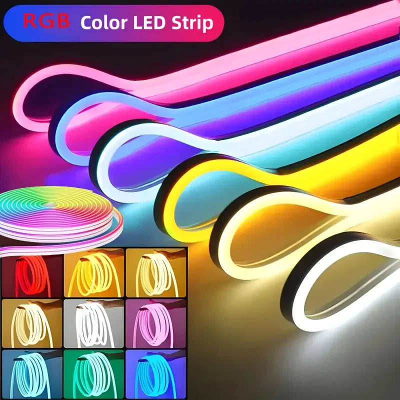 EU Plug DC24V 3535 RGB Neon LED Strip 5/10/15/20/30M Bluetooth Music Sync Waterproof Neon Rope Light for Indoor Outdoor Decor