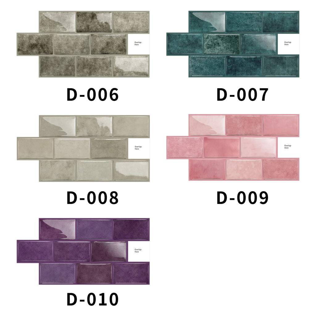 Ceramic tile sticker color swatch sheet showing D-006, D-007, D-008, D-009, D-010