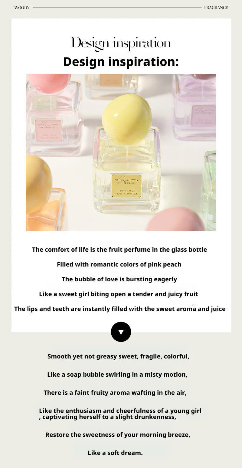 Hope Christine 50ml EDP for women: square glass perfume bottle with round yellow cap, fruity vanilla scent, 3 pack.