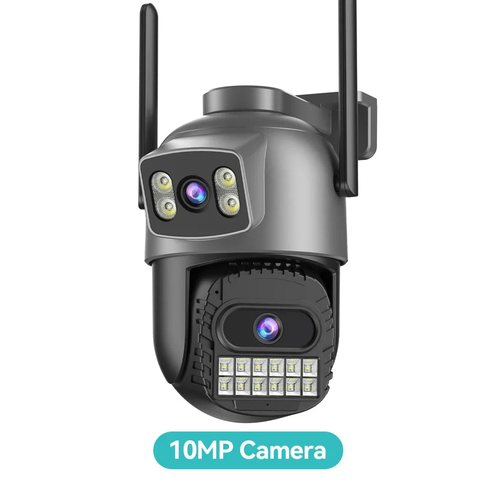 5K 10MP WiFi 2.4g/5G Dual Lens Security Camera, Outdoor IP66 Waterproof 5X Zoom Dual Screens Human Detection AI Night Vision