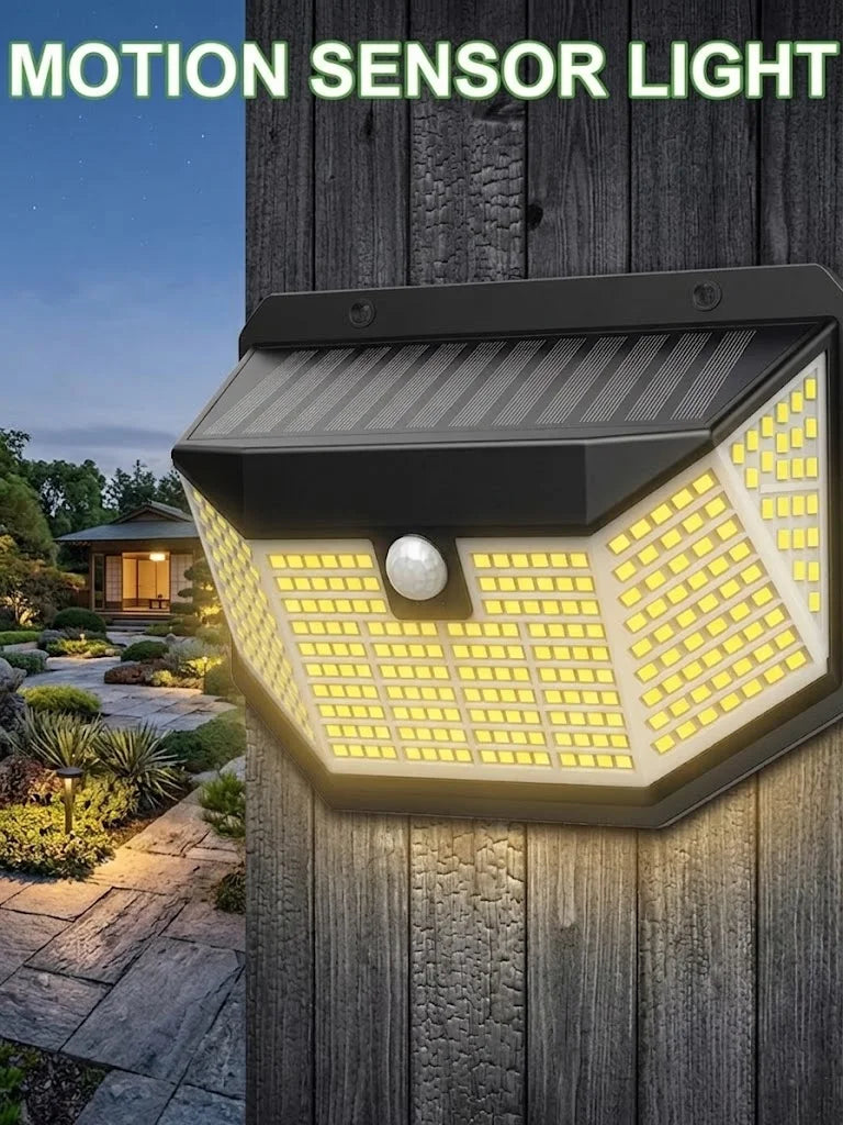 300 LED Solar Outdoor Lights 270° Wide Angle Motion Sensor Security Wall Lamp IP65 Waterproof for Garden