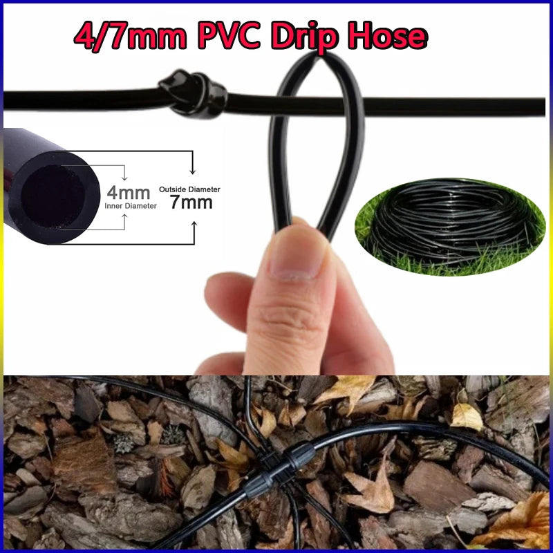 4/7mm LDPE Drip Tubing Kit PP Adjustable Red Cap Dripper + Y Shape Ground Stake DIY Garden Micro Irrigation Watering Accessories