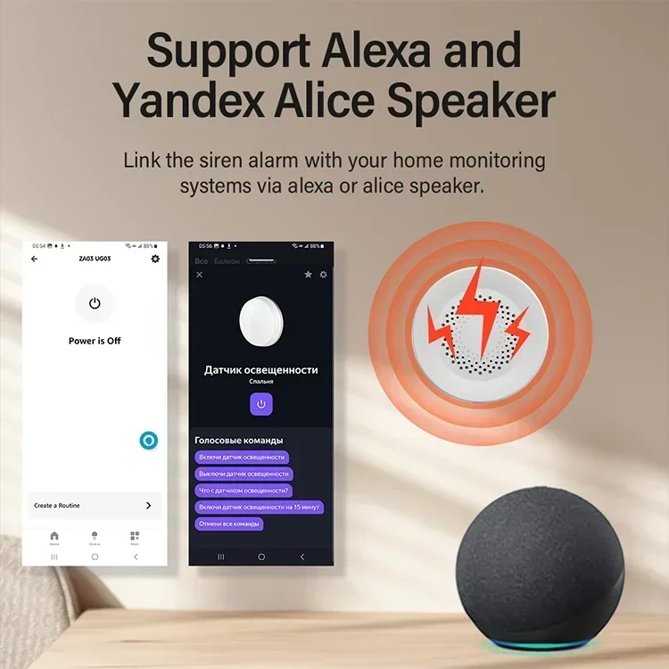 Tuya WiFi Siren Alarm For Smart Home Security 100db Speaker Works With Alexa Yandex Alice Tuya Smart Life