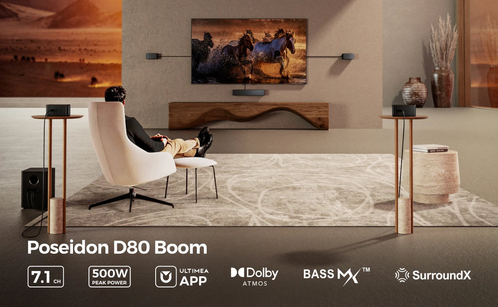 ULTIMEA 500W 7.1ch Dolby Atmos Soundbar with Wireless Subwoofer & 4 Surround Speakers, Home Theater System with APP Control