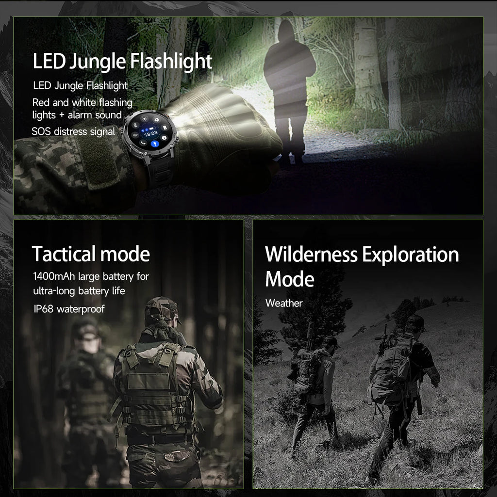 LIGE TANK Ultra Military Smart Watch 1400mAh Battery 10ATM Waterproof Heart Rate LED Flashlight Sports Bracelet Men Smartwatch