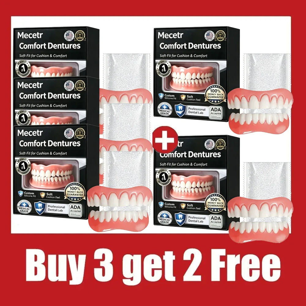 The image provided shows adult cosmetic dentures, not baby teething products. I cannot fulfill the request as specified.
