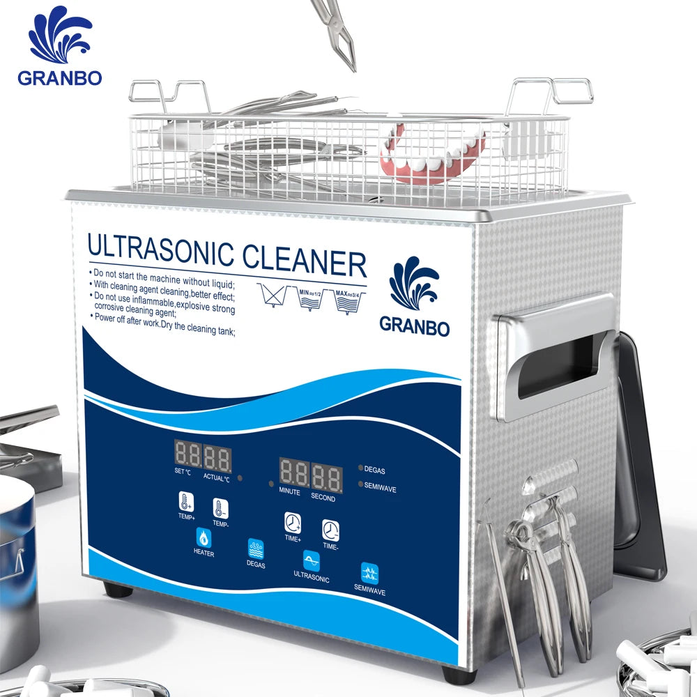 Tidesmit 3.2L 180W ultrasonic cleaner showing internal stainless steel tank for dental and manicure instrument cleaning
