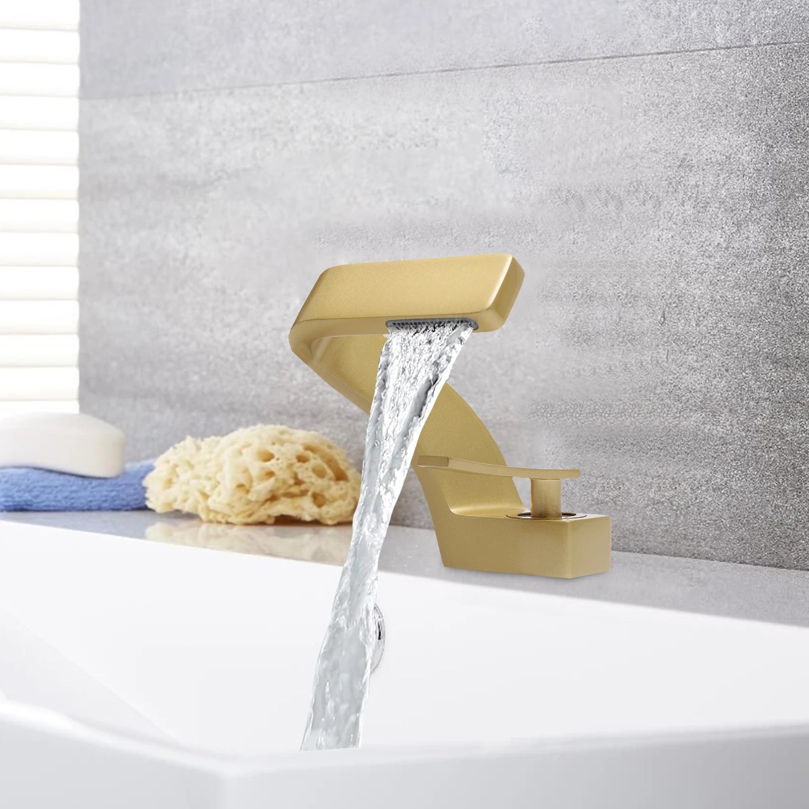 Gold Bathroom Waterfall Mixer Tap Modern Washbasin Faucet Copper Basin Tap Elegant Lift Off Type