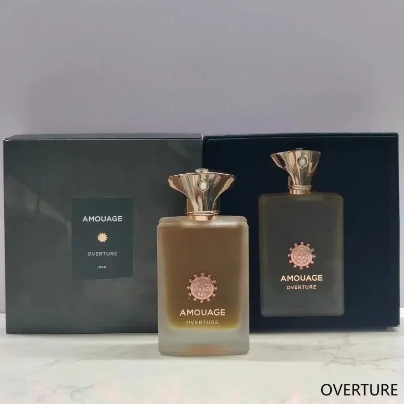 Amouage Overture Man 100ml EDP: A refined, woody, aromatic masculine fragrance in a classic frosted glass bottle.