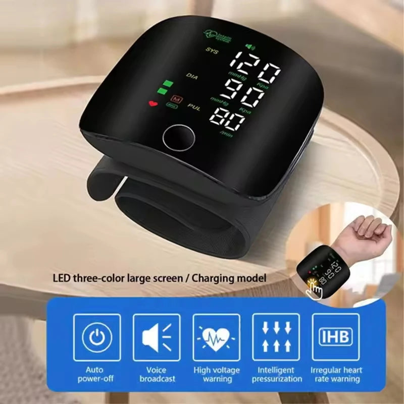 Rechargeable Wrist Blood Pressure Monitor Medical English Russian Voice Digital Tensiometro Health Sphygmomanometer Tonometer