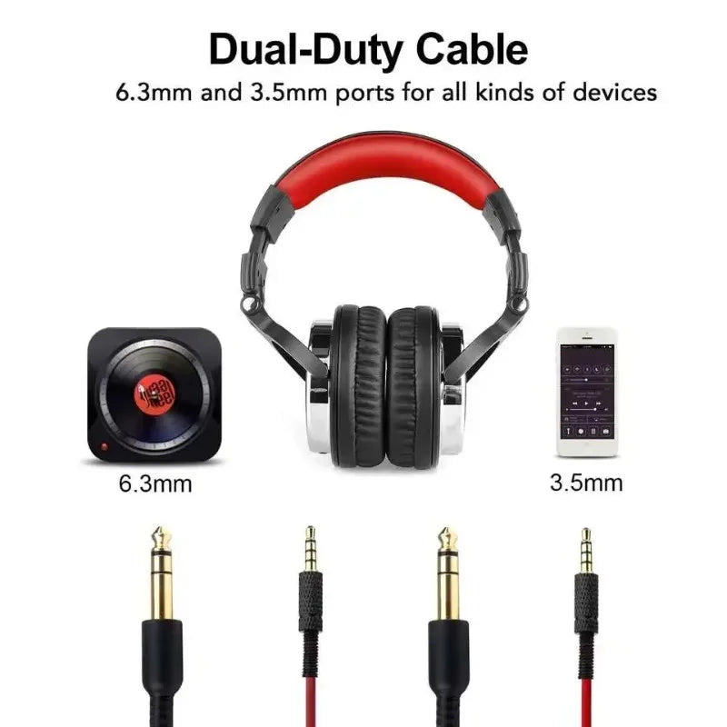 Wired Studio Headphones with Mic, 50mm Drivers - Red/Black or Black Tidesmit