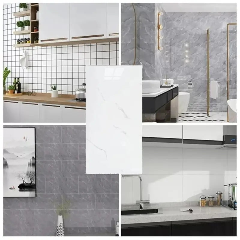 AB34-10Pcs Self-Adhesive Marble Tiles Sticker Waterproof 30Cmx60cm Tile Floor Stickers Tile Kitchen Bathroom Wall Sticker