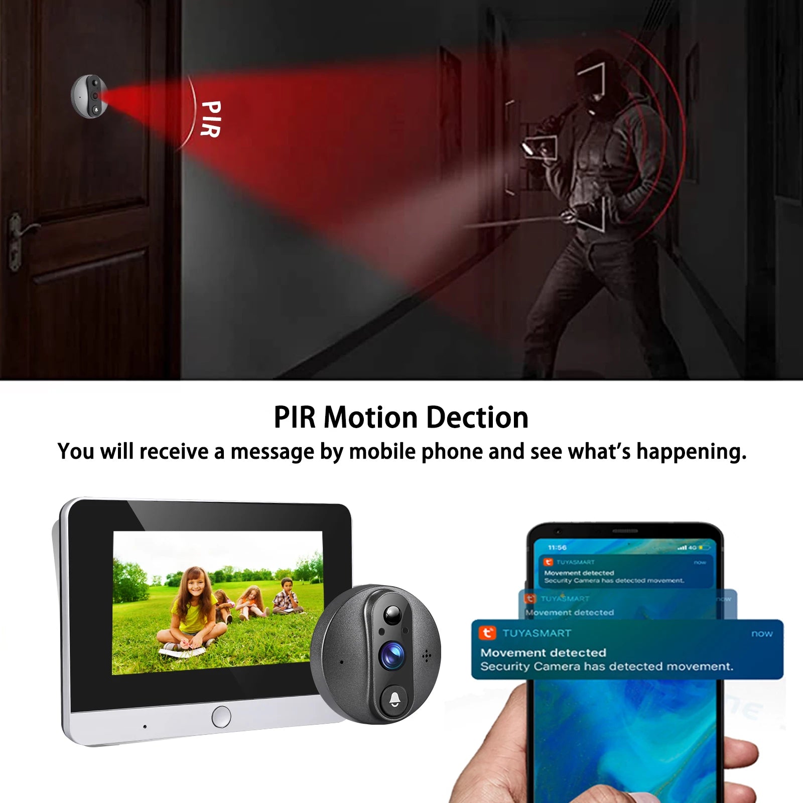 5inch Tuya Smart HD 5MP Peepholes Video Doorbells 2.4G Wifi Two Way Audio Digital Door Camera With 10000mah Battery IR Night Vision 160° Wide Angle Support Continuous Recording