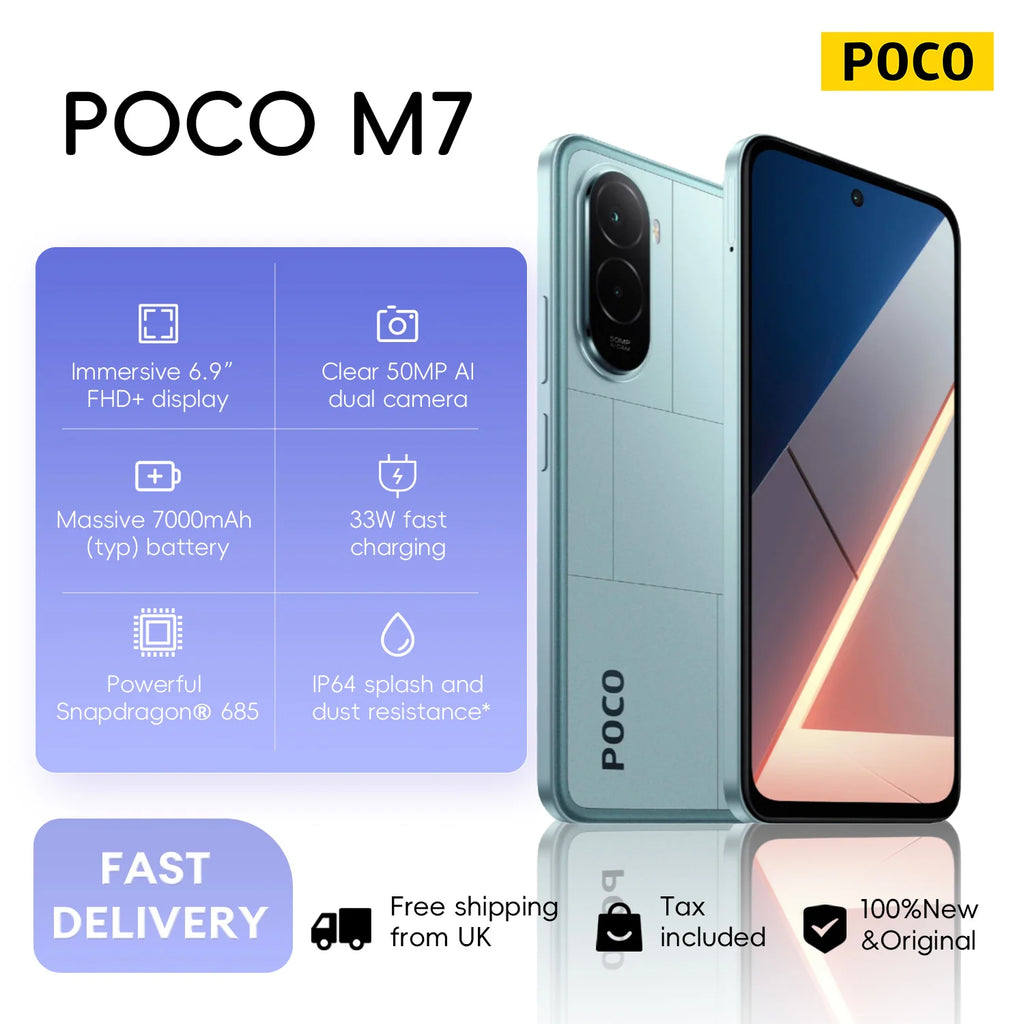 POCO M7 4G 8+256GB Global Version 6.9" 144Hz Powerful Snapdragon® 685 50MP AI Camera 7000mAh 33W Fast and 18W Reverse Charging